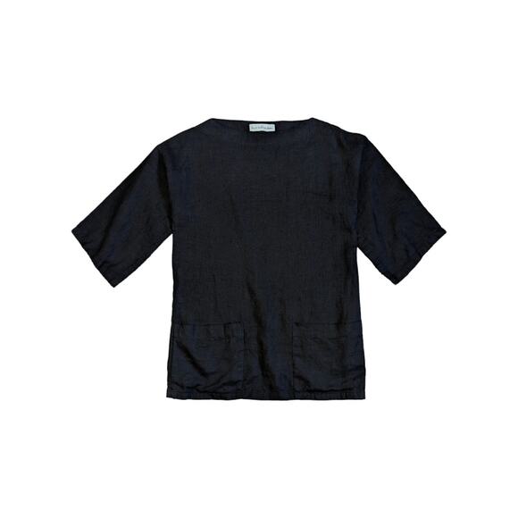 Love and Confuse Alexis Linen Tunic Top Black Front Pocket Lightweight Elegant - Picture 3 of 10